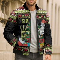 Six Seven Christmas Bomber Puffer Jacket Funny Santa and Green Hands - Wonder Print Shop