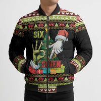 Six Seven Christmas Bomber Puffer Jacket Funny Santa and Green Hands - Wonder Print Shop