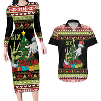 Six Seven Christmas Couples Matching Long Sleeve Bodycon Dress and Hawaiian Shirt Funny Santa and Green Hands - Wonder Print Shop