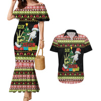 Six Seven Christmas Couples Matching Mermaid Dress and Hawaiian Shirt Funny Santa and Green Hands - Wonder Print Shop