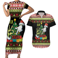Six Seven Christmas Couples Matching Short Sleeve Bodycon Dress and Hawaiian Shirt Funny Santa and Green Hands - Wonder Print Shop