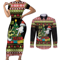 Six Seven Christmas Couples Matching Short Sleeve Bodycon Dress and Long Sleeve Button Shirt Funny Santa and Green Hands - Wonder Print Shop