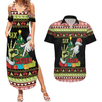 Six Seven Christmas Couples Matching Summer Maxi Dress and Hawaiian Shirt Funny Santa and Green Hands - Wonder Print Shop