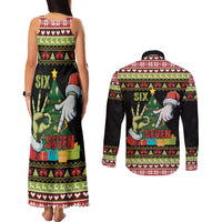 Six Seven Christmas Couples Matching Tank Maxi Dress and Long Sleeve Button Shirt Funny Santa and Green Hands - Wonder Print Shop