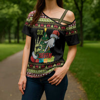 Six Seven Christmas Cross Shoulder Shirt Funny Santa and Green Hands - Wonder Print Shop