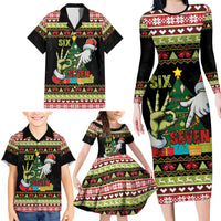 Six Seven Christmas Family Matching Long Sleeve Bodycon Dress and Hawaiian Shirt Funny Santa and Green Hands - Wonder Print Shop