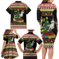 Six Seven Christmas Family Matching Long Sleeve Bodycon Dress and Hawaiian Shirt Funny Santa and Green Hands - Wonder Print Shop