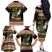 Six Seven Christmas Family Matching Off The Shoulder Long Sleeve Dress and Hawaiian Shirt Funny Santa and Green Hands - Wonder Print Shop