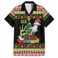 Six Seven Christmas Family Matching Off The Shoulder Long Sleeve Dress and Hawaiian Shirt Funny Santa and Green Hands - Wonder Print Shop