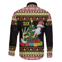 Six Seven Christmas Family Matching Off The Shoulder Long Sleeve Dress and Hawaiian Shirt Funny Santa and Green Hands - Wonder Print Shop