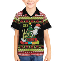 Six Seven Christmas Family Matching Off The Shoulder Long Sleeve Dress and Hawaiian Shirt Funny Santa and Green Hands - Wonder Print Shop