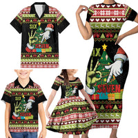 Six Seven Christmas Family Matching Short Sleeve Bodycon Dress and Hawaiian Shirt Funny Santa and Green Hands - Wonder Print Shop