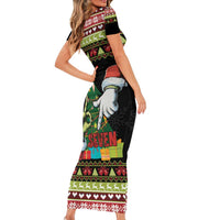 Six Seven Christmas Family Matching Short Sleeve Bodycon Dress and Hawaiian Shirt Funny Santa and Green Hands - Wonder Print Shop