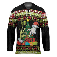 Six Seven Christmas Hockey Jersey Funny Santa and Green Hands - Wonder Print Shop