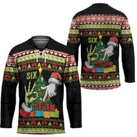 Six Seven Christmas Hockey Jersey Funny Santa and Green Hands - Wonder Print Shop