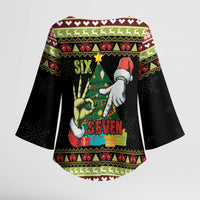 Six Seven Christmas Kimono Sleeve Blouse Funny Santa and Green Hands - Wonder Print Shop