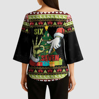 Six Seven Christmas Kimono Sleeve Blouse Funny Santa and Green Hands - Wonder Print Shop