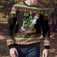 Six Seven Christmas Ugly Christmas Sweater Funny Santa and Green Hands - Wonder Print Shop