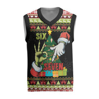 Six Seven Christmas Knitted V-Neck Vest Funny Santa and Green Hands - Wonder Print Shop