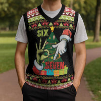 Six Seven Christmas Knitted V-Neck Vest Funny Santa and Green Hands - Wonder Print Shop