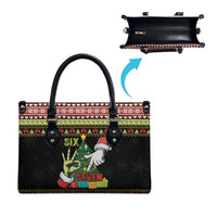 Six Seven Christmas Leather Bag Funny Santa and Green Hands - Wonder Print Shop