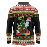 Six Seven Christmas Long Sleeve Polo Shirt Funny Santa and Green Hands - Wonder Print Shop