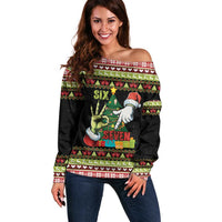 Six Seven Christmas Off Shoulder Sweater Funny Santa and Green Hands - Wonder Print Shop