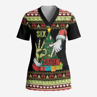 Six Seven Christmas Scrub Top Funny Santa and Green Hands - Wonder Print Shop