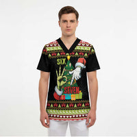Six Seven Christmas Scrub Top Funny Santa and Green Hands - Wonder Print Shop