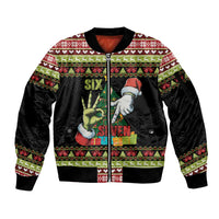 Six Seven Christmas Sleeve Zip Bomber Jacket Funny Santa and Green Hands - Wonder Print Shop