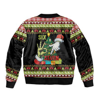 Six Seven Christmas Sleeve Zip Bomber Jacket Funny Santa and Green Hands - Wonder Print Shop