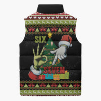 Six Seven Christmas Sleeveless Puffer Jacket Funny Santa and Green Hands - Wonder Print Shop