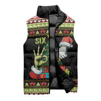 Six Seven Christmas Sleeveless Puffer Jacket Funny Santa and Green Hands - Wonder Print Shop