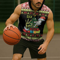 Six Seven Christmas Sleeveless Zip Hoodie Funny Santa and Green Hands - Wonder Print Shop