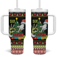 Six Seven Christmas Tumbler With Handle Funny Santa and Green Hands - Wonder Print Shop