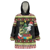 Six Seven Christmas Wearable Blanket Hoodie Funny Santa and Green Hands - Wonder Print Shop