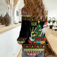 Six Seven Christmas Women Casual Shirt Funny Santa and Green Hands - Wonder Print Shop