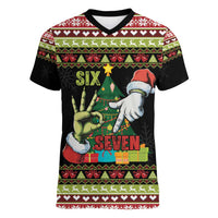 Six Seven Christmas Women V-Neck T-Shirt Funny Santa and Green Hands - Wonder Print Shop