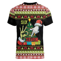 Six Seven Christmas Women V-Neck T-Shirt Funny Santa and Green Hands - Wonder Print Shop