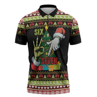Six Seven Christmas Zipper Polo Shirt Funny Santa and Green Hands - Wonder Print Shop