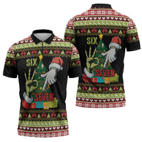 Six Seven Christmas Zipper Polo Shirt Funny Santa and Green Hands - Wonder Print Shop