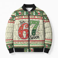 Funny Six Seven 67 Christmas Bomber Puffer Jacket Christmas Santa Patterns - Wonder Print Shop