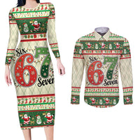 Funny Six Seven 67 Christmas Couples Matching Long Sleeve Bodycon Dress and Long Sleeve Button Shirt Christmas Santa Patterns - Wonder Print Shop