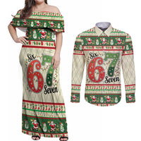 Funny Six Seven 67 Christmas Couples Matching Off Shoulder Maxi Dress and Long Sleeve Button Shirt Christmas Santa Patterns - Wonder Print Shop