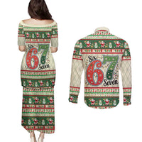 Funny Six Seven 67 Christmas Couples Matching Puletasi and Long Sleeve Button Shirt Christmas Santa Patterns - Wonder Print Shop
