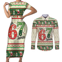 Funny Six Seven 67 Christmas Couples Matching Short Sleeve Bodycon Dress and Long Sleeve Button Shirt Christmas Santa Patterns - Wonder Print Shop