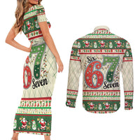 Funny Six Seven 67 Christmas Couples Matching Short Sleeve Bodycon Dress and Long Sleeve Button Shirt Christmas Santa Patterns - Wonder Print Shop
