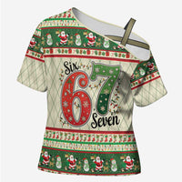 Funny Six Seven 67 Christmas Cross Shoulder Shirt Christmas Santa Patterns - Wonder Print Shop