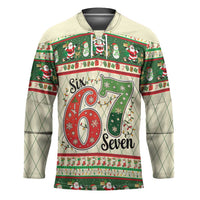 Funny Six Seven 67 Christmas Hockey Jersey Christmas Santa Patterns - Wonder Print Shop
