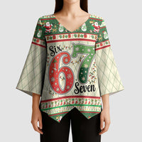 Funny Six Seven 67 Christmas Kimono Sleeve Blouse Christmas Santa Patterns - Wonder Print Shop